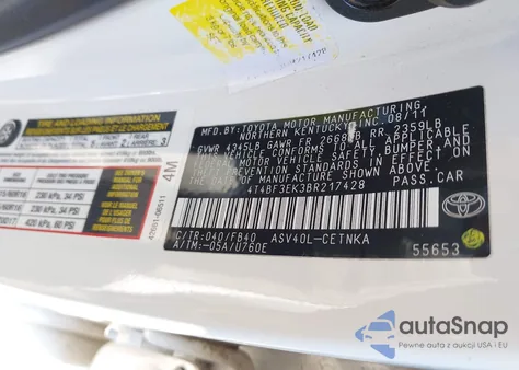 2011 Toyota Camry from USA, damaged, VIN 4T4BF3EK3BR217428